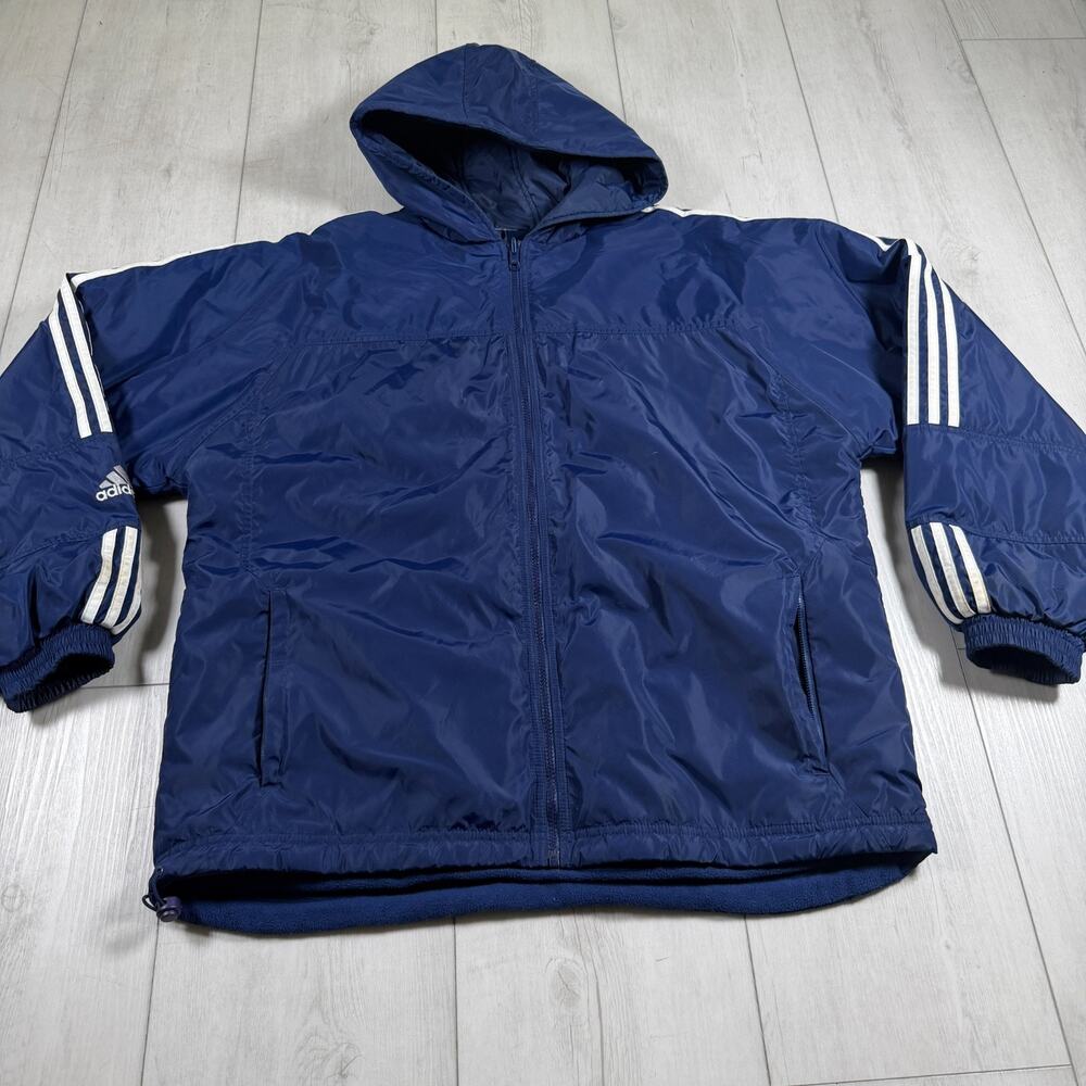 Adidas Reversible Jacket Size XL Mens Blue Logo Long Sleeves Full Zip Fleece y2k